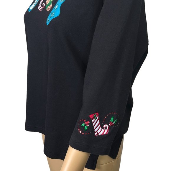 Coral Bay Womens Petite PL Embroidered Noel Christmas Stockings Blouse Shirt‎ - Picture 9 of 12